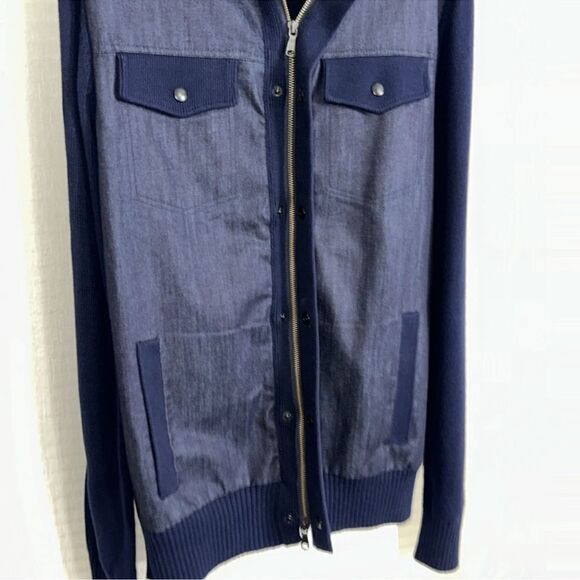 BR LT Indigo Denim Front Knit Full Zip Snap Front Mock Neck Cardigan - Picture 9 of 14
